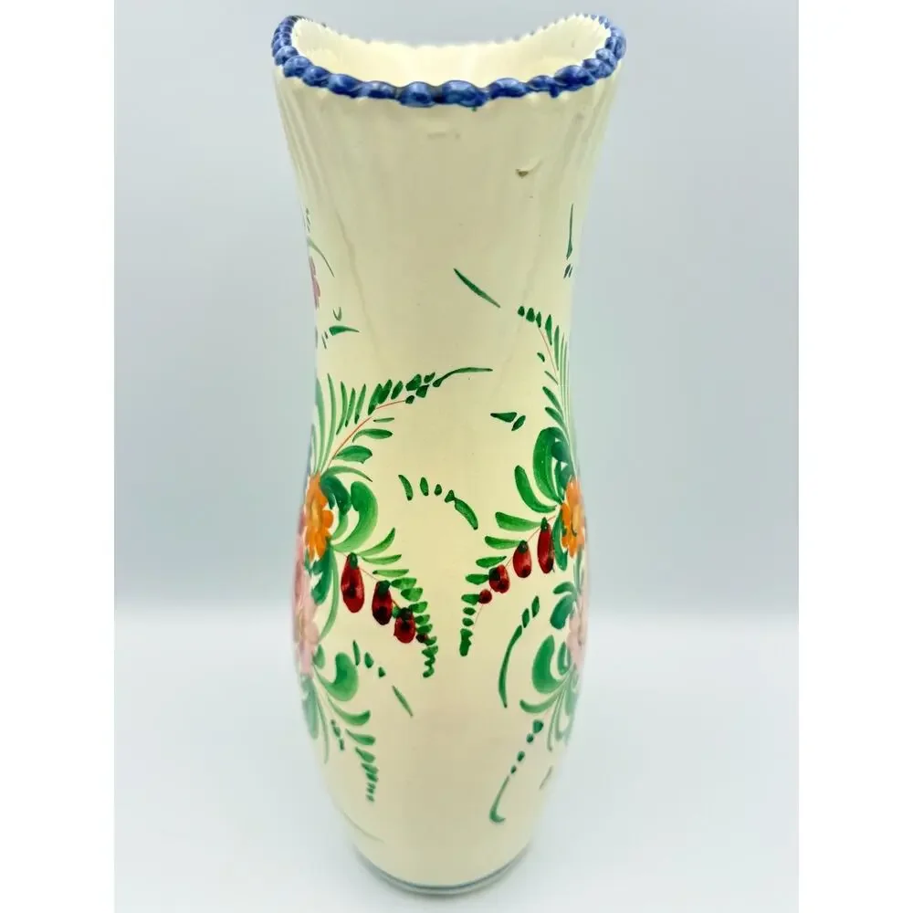 Vintage Deruta Hand Painted Art Pottery Vase Italy Corset Trumpet Flared Florals